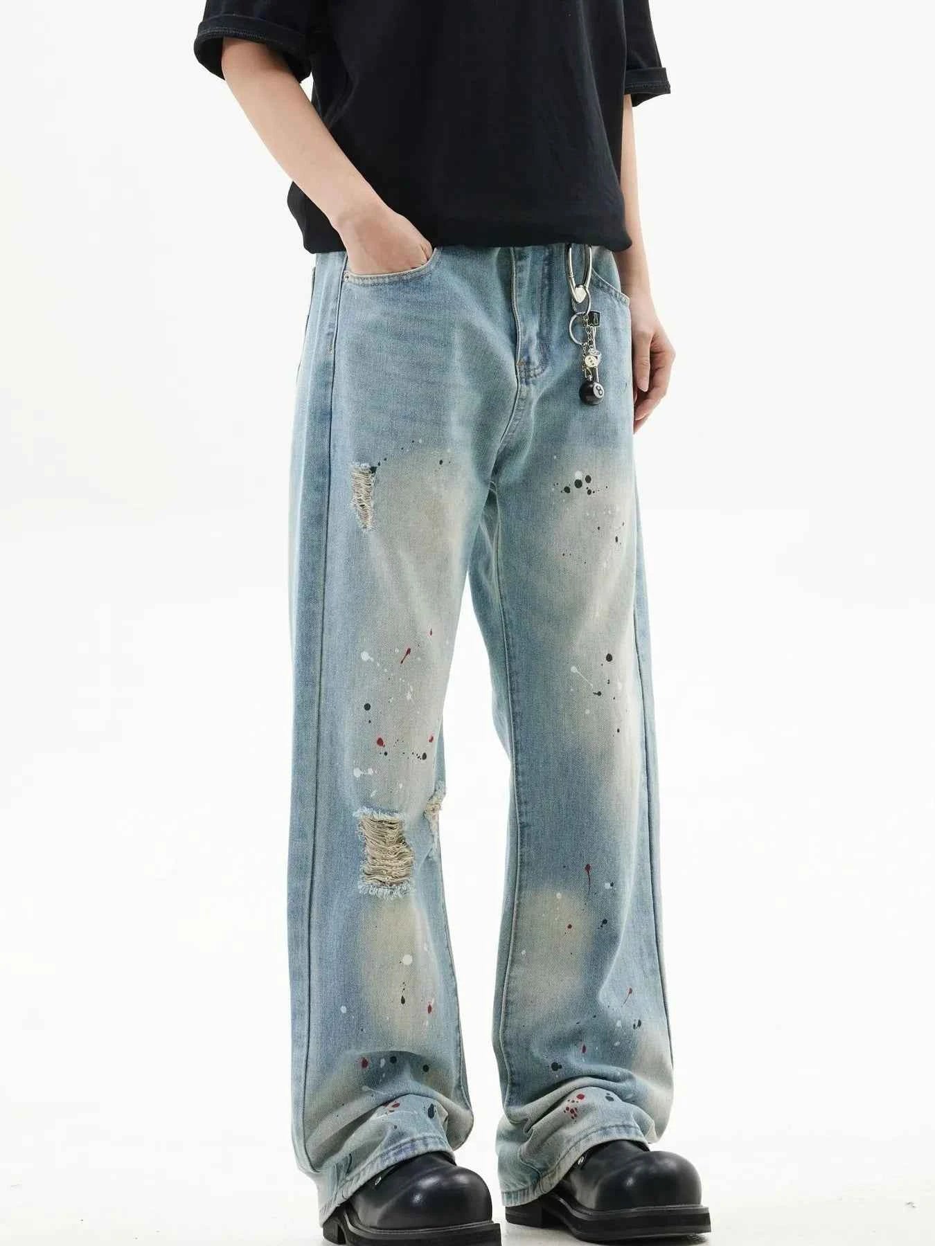 Men's Washed Distressed Bootcut Jeans